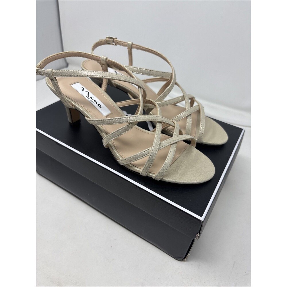 Nina Neptune Women’s Metallic Gold Strappy Evening Sandals Heels Size 7.5